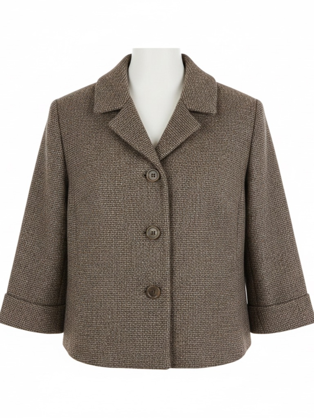 Talbots Brown Gray Tweed Cropped Blazer Jacket Women's Size 8 - Picture 2 of 13